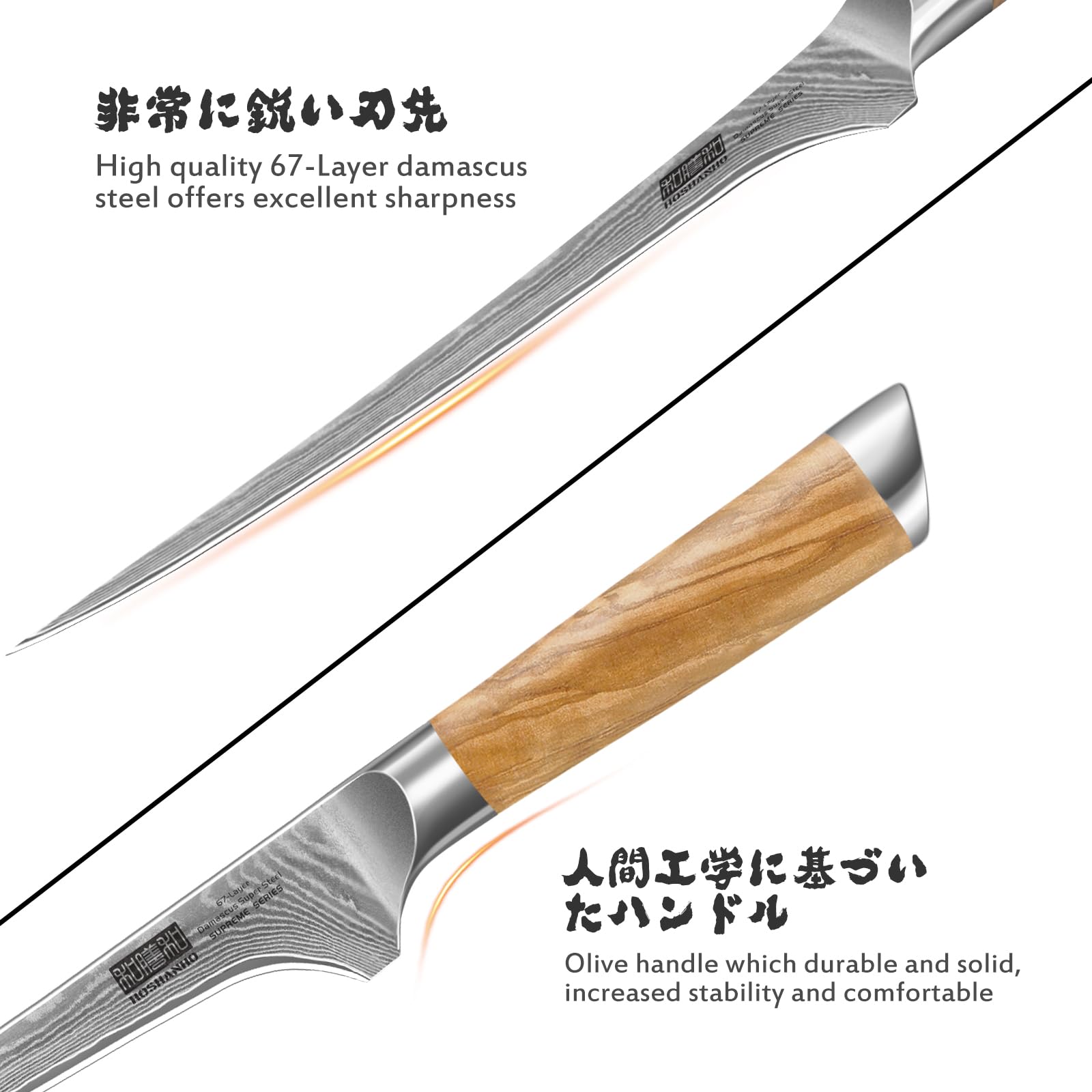 HOSHANHO flexible blade bending around fish bones for precise filleting benefit