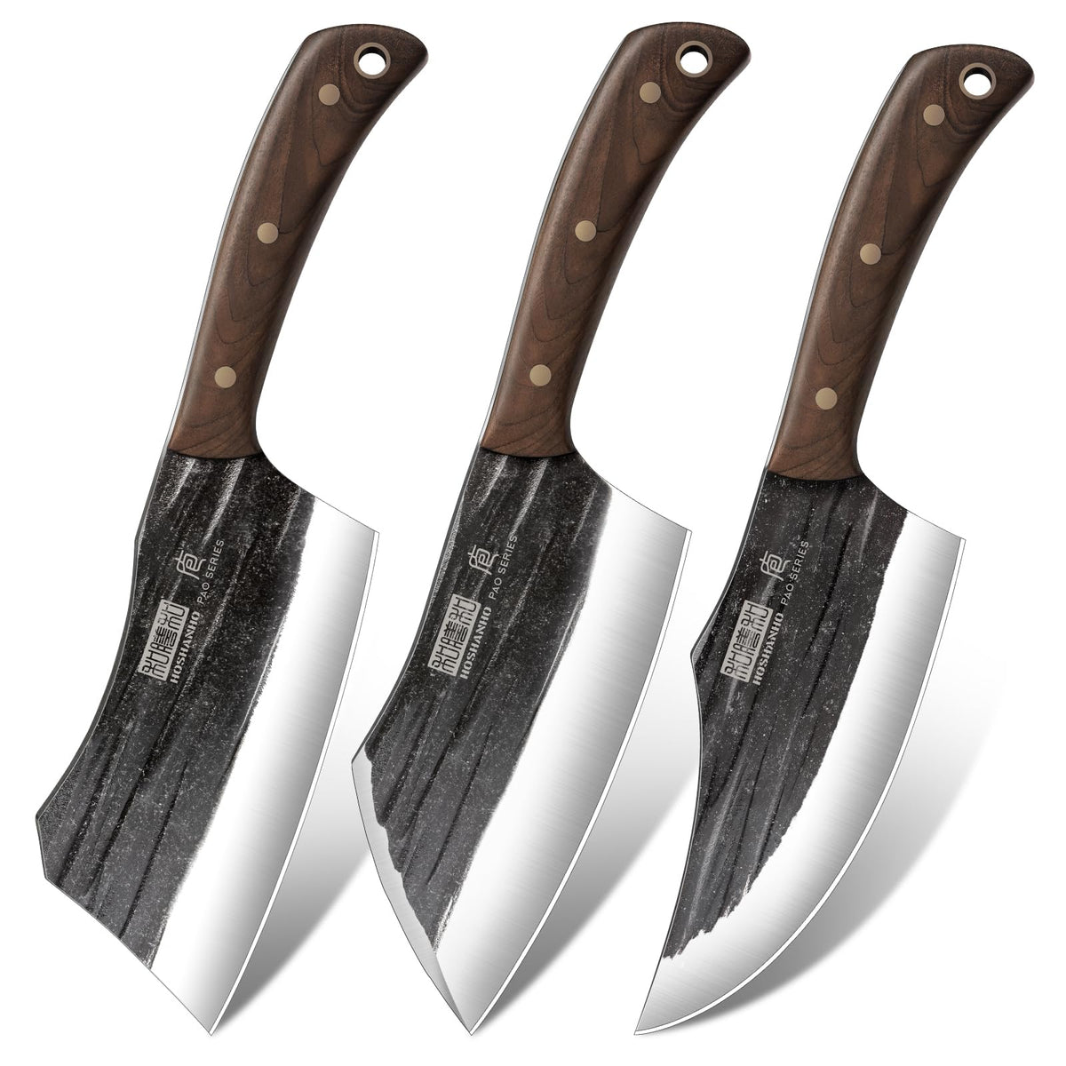 HOSHANHO front packaging showing the complete 3-piece butcher set for ready use