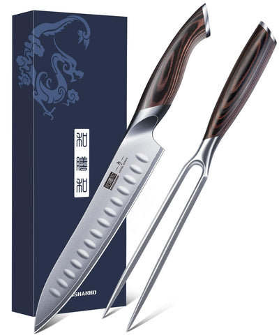 HOSHANHO front packaging showing both carving knife and fork, ready gift