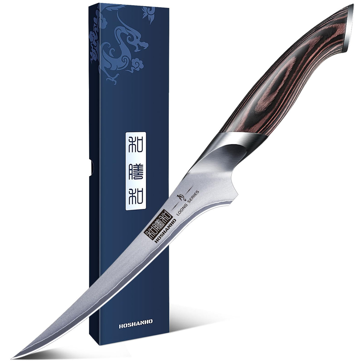 HOSHANHO fillet knife front packaging showing sharp blade benefit precision