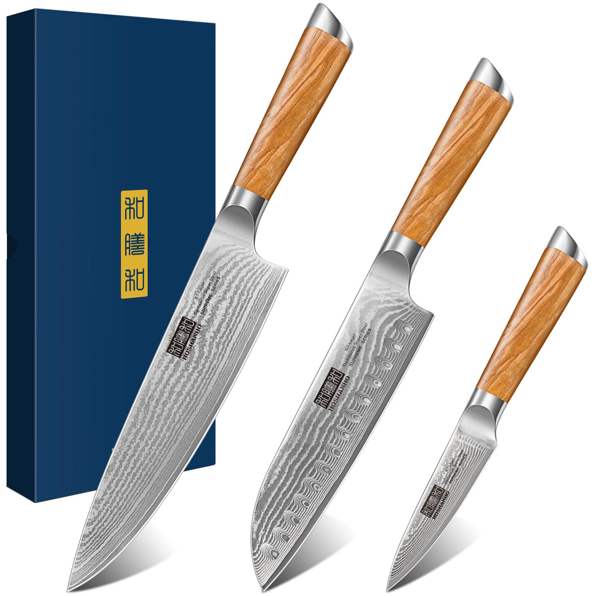 HOSHANHO knife set front view showing full set and gift-ready packaging benefit