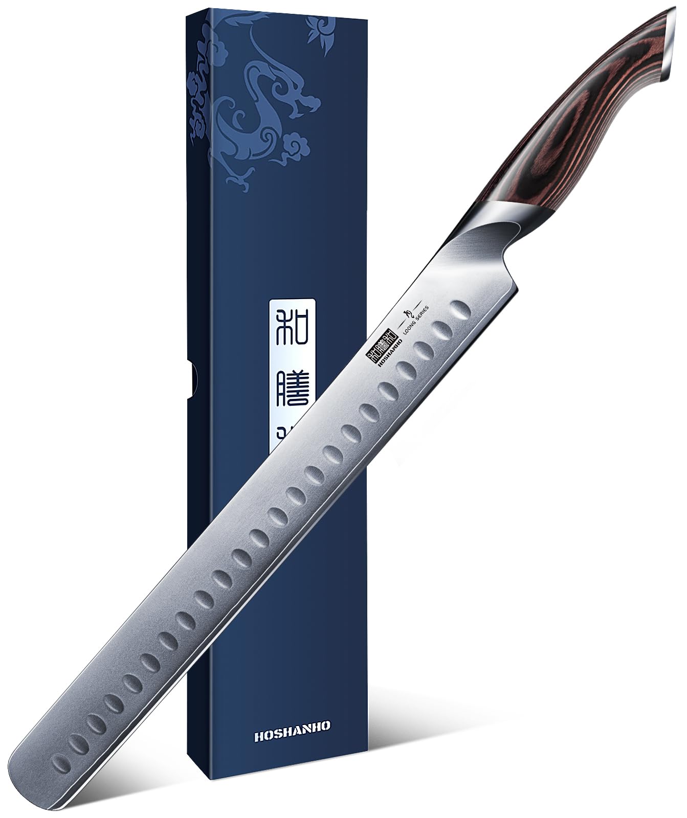 HOSHANHO front view of 12-inch carving knife showing sleek profile and balance