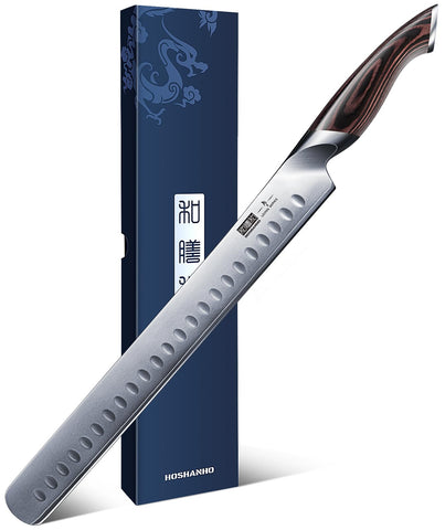 HOSHANHO front view of 12-inch carving knife showing sleek profile and balance