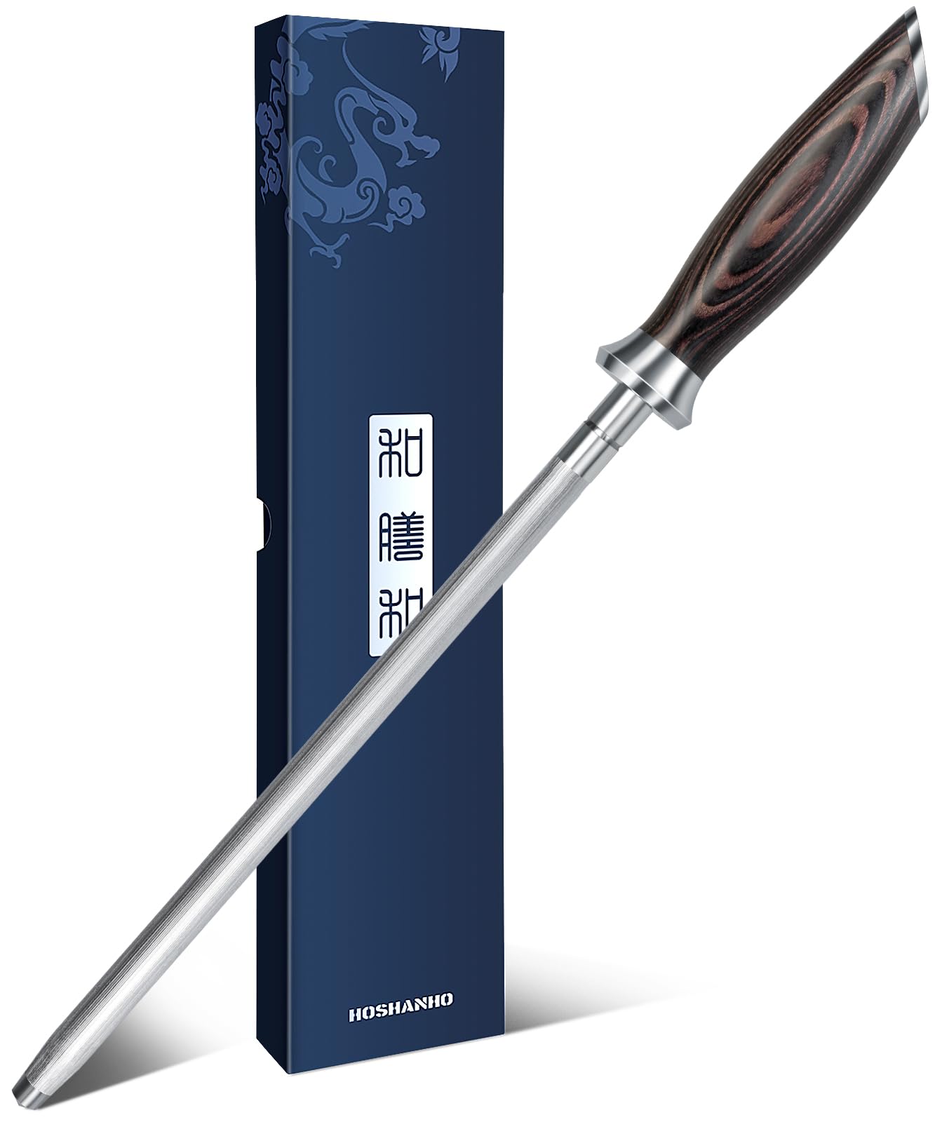 HOSHANHO front view of 10-inch honing rod highlighting full length and balance benefits