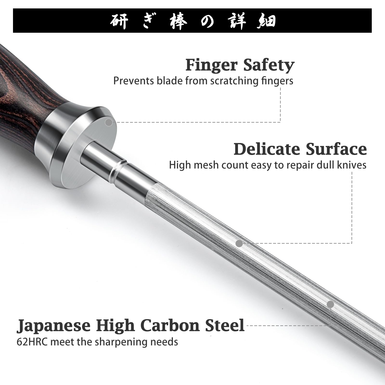 HOSHANHO close-up of pakkawood handle showing ergonomic grip and comfort