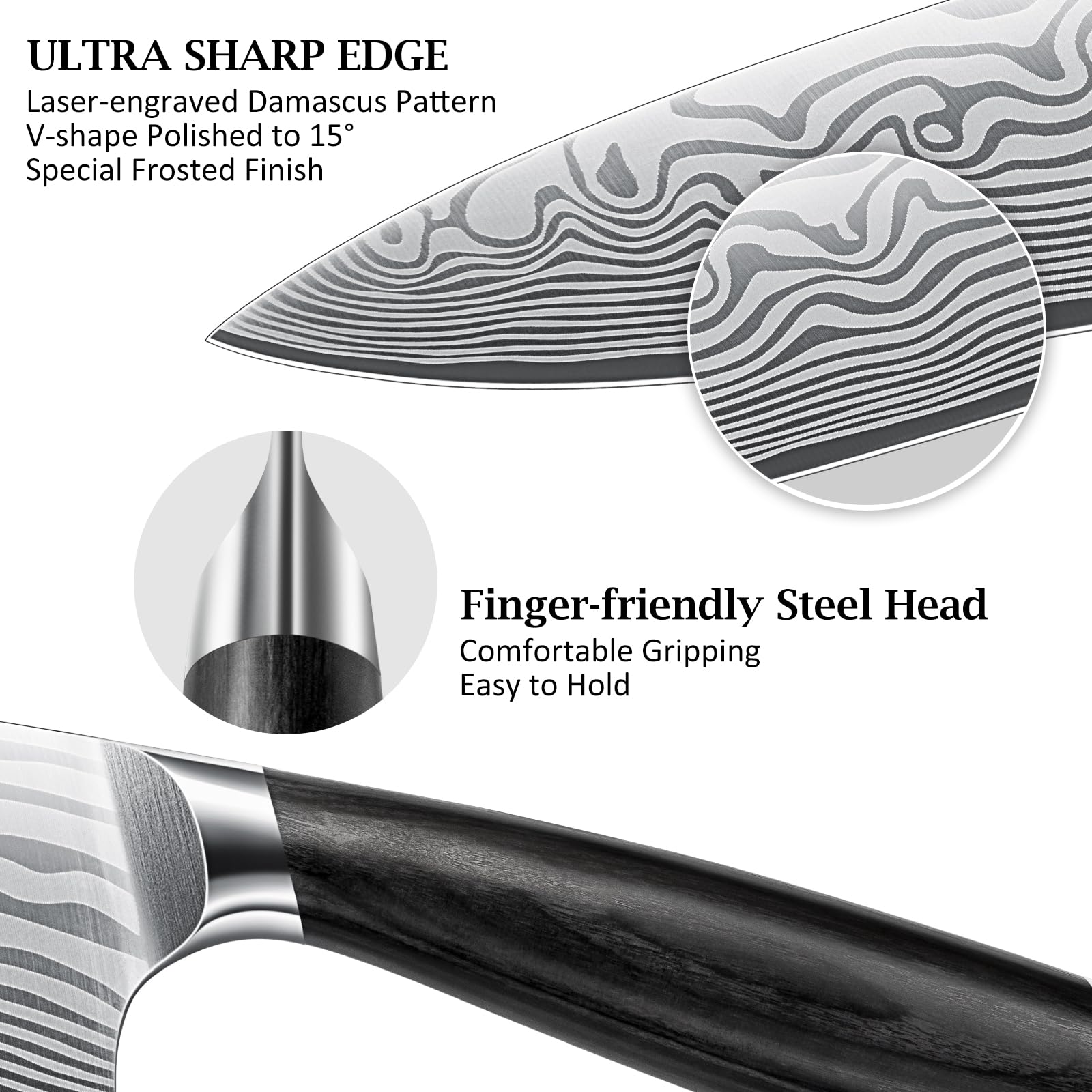 HOSHANHO pakkawood handle detail demonstrating ergonomic grip comfort