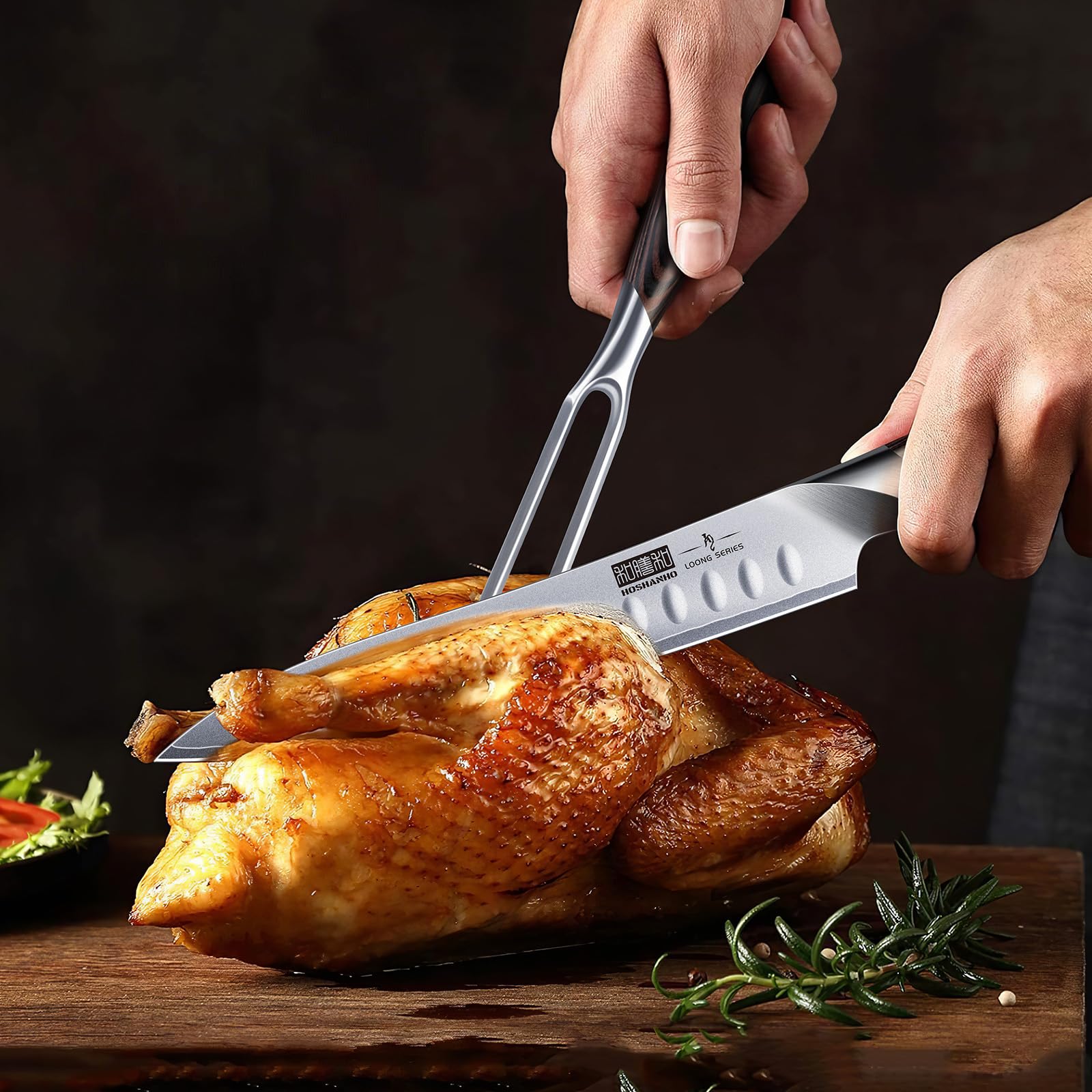 HOSHANHO set in use carving roast, improving portioning and presentation