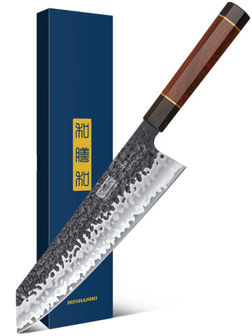 HOSHANHO kiritsuke front view showing full blade and handle, highlighting balanced design