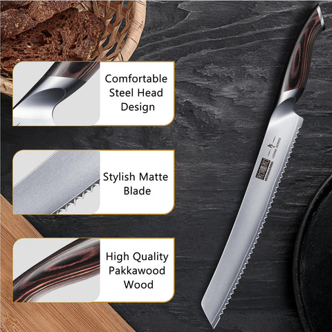 HOSHANHO knife slicing a crusty baguette delivering even slices without crushing