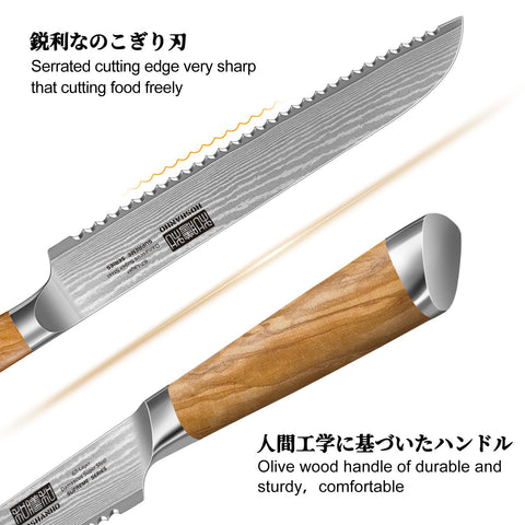 HOSHANHO detailed serrated edge demonstrating clean cutting performance