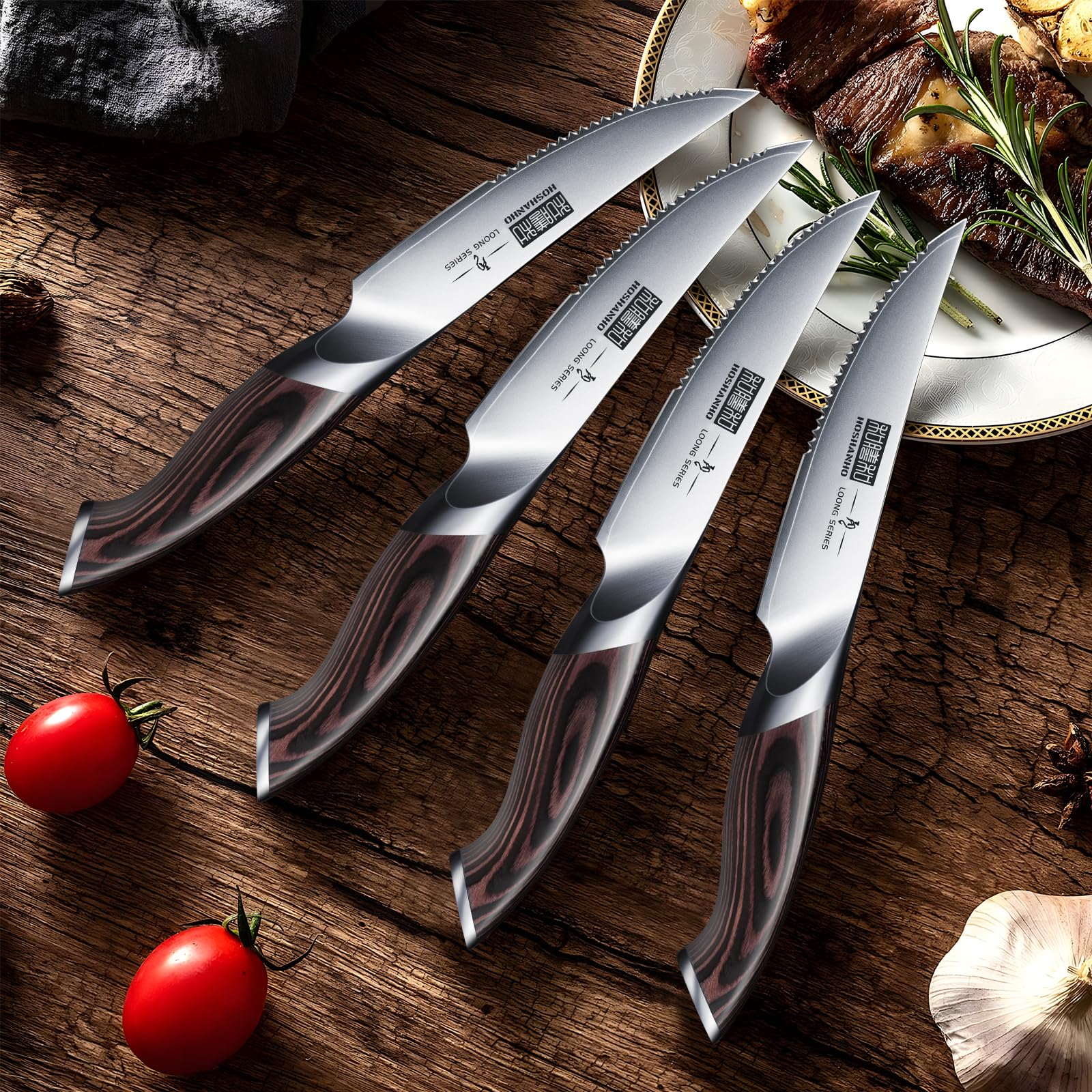 HOSHANHO knives on grill-side setting for outdoor entertaining