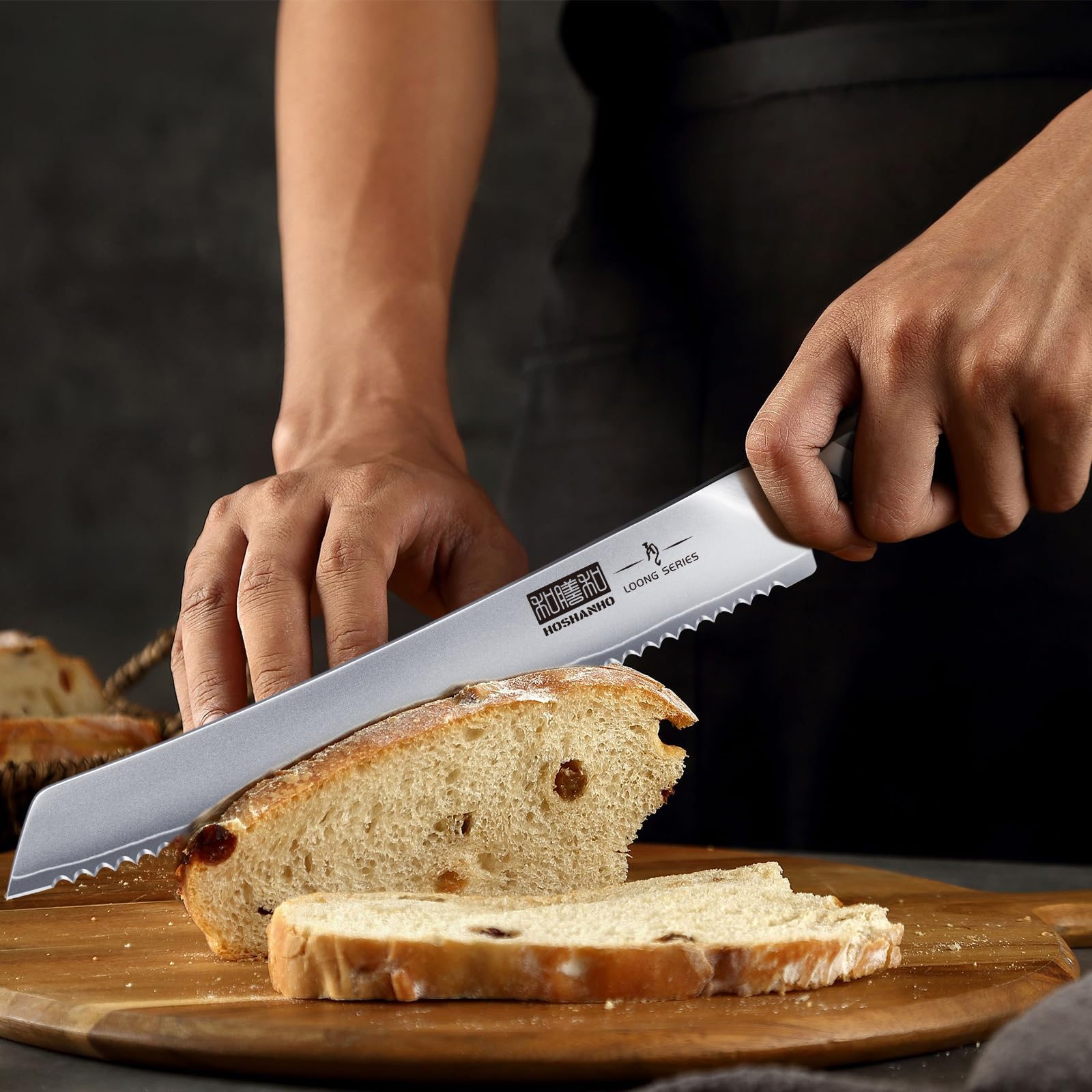 HOSHANHO bread knife on kitchen counter in breakfast scene improving prep efficiency