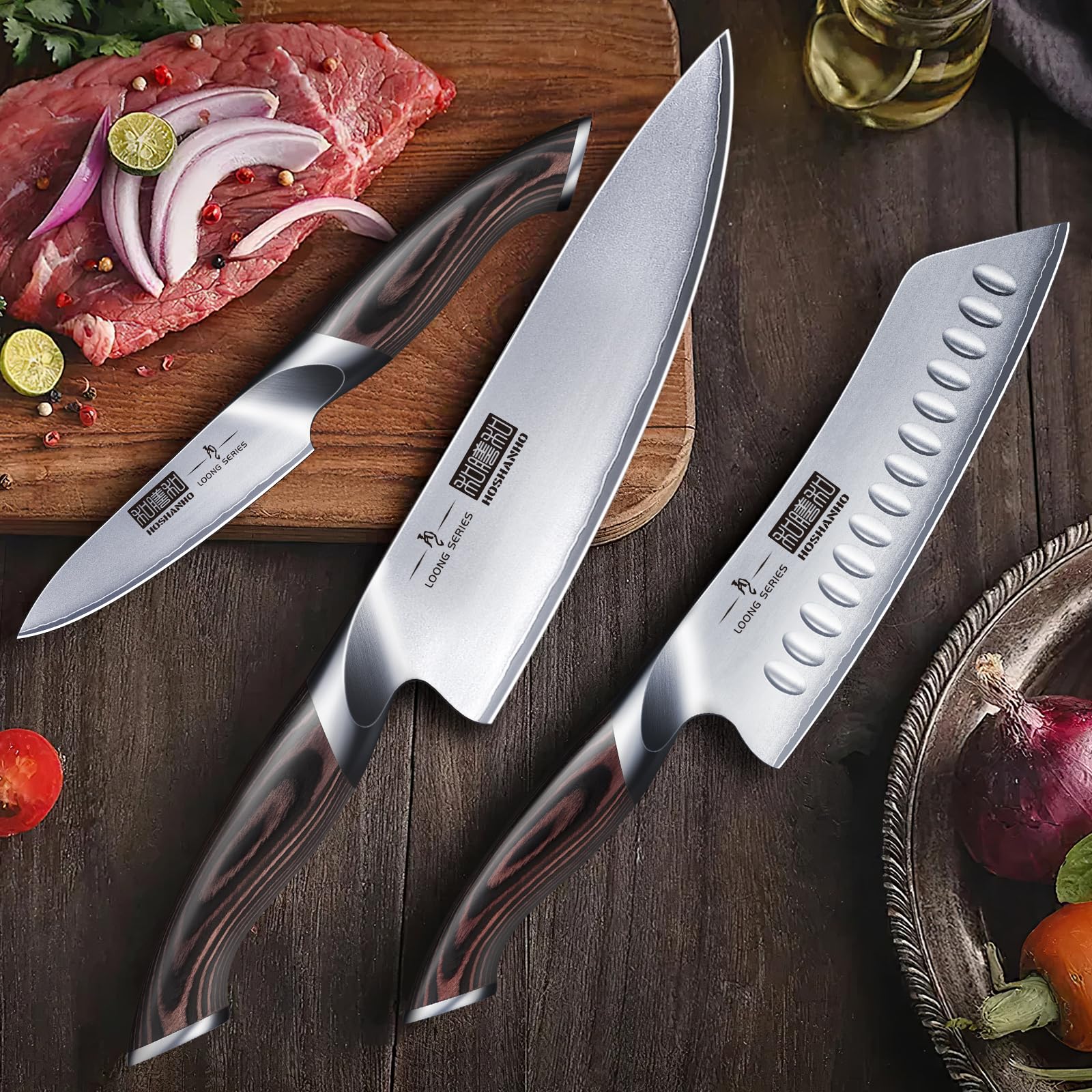 HOSHANHO knives styled on countertop for stylish kitchen appeal