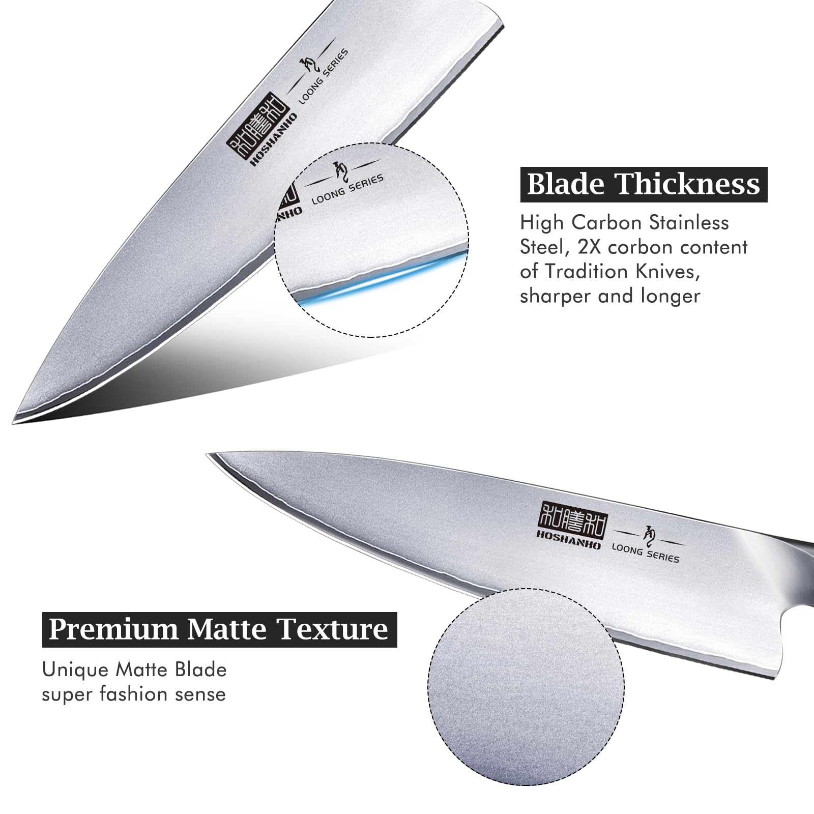 HOSHANHO matte blade close-up displaying texture and corrosion resistance benefits