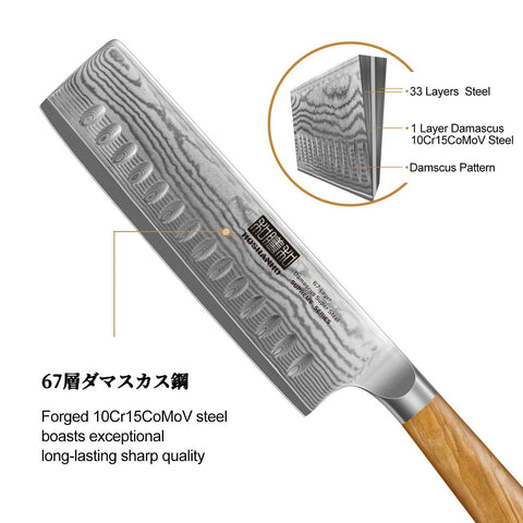HOSHANHO nakiri edge bevel detail showing sharp 15-degree cutting performance