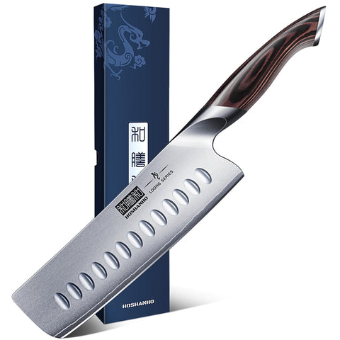 HOSHANHO nakiri front blade showing clean edge and precise profile for accurate chopping