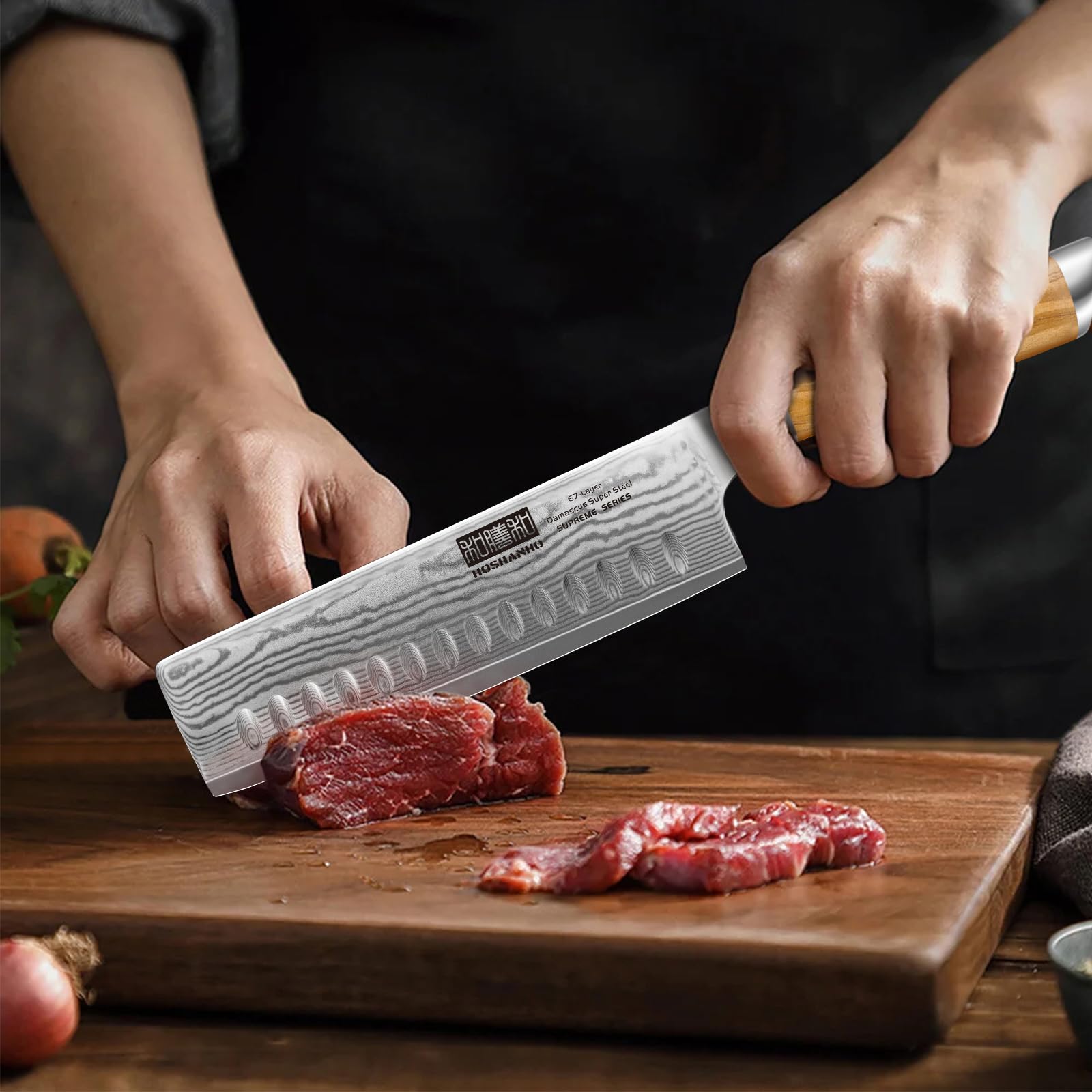 HOSHANHO nakiri in use chopping vegetables for faster, cleaner prep