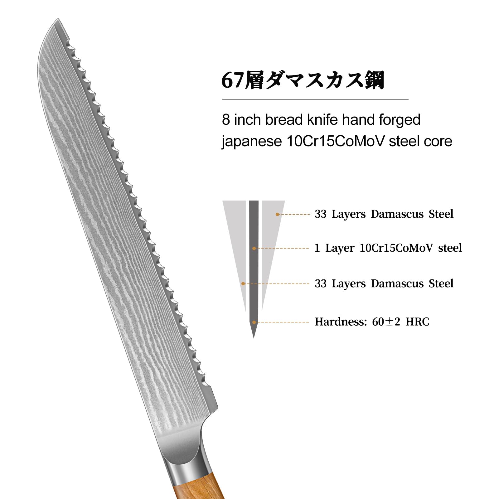 HOSHANHO ergonomic olive wood handle showing comfortable secure grip