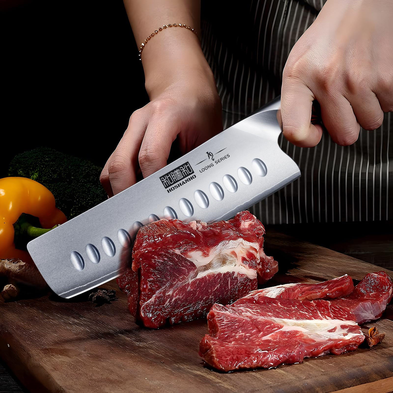 HOSHANHO boxed packaging and knife presented as a gift-ready kitchen tool