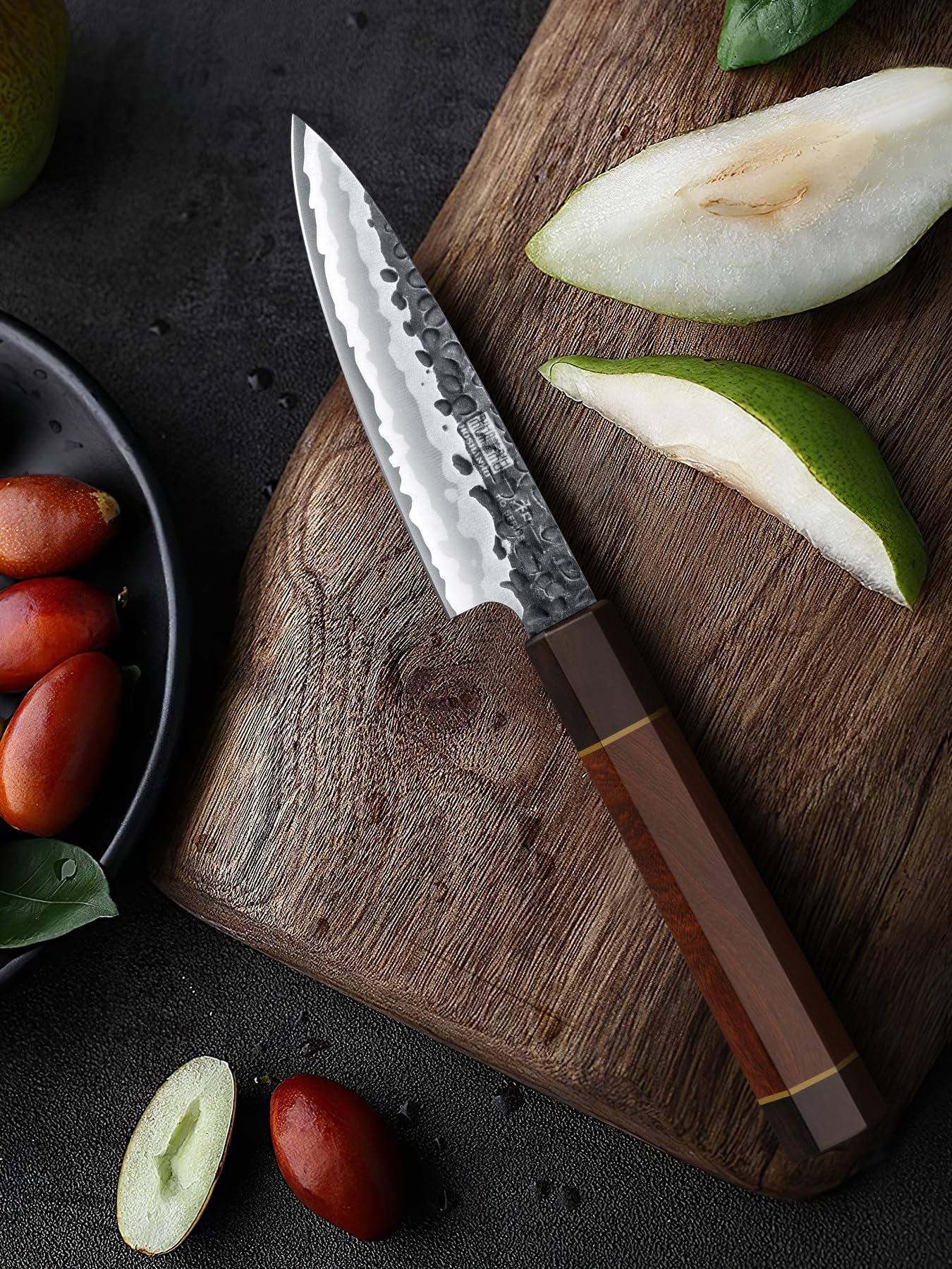 HOSHANHO paring knife beside coin for scale to show compact 3.75-inch blade