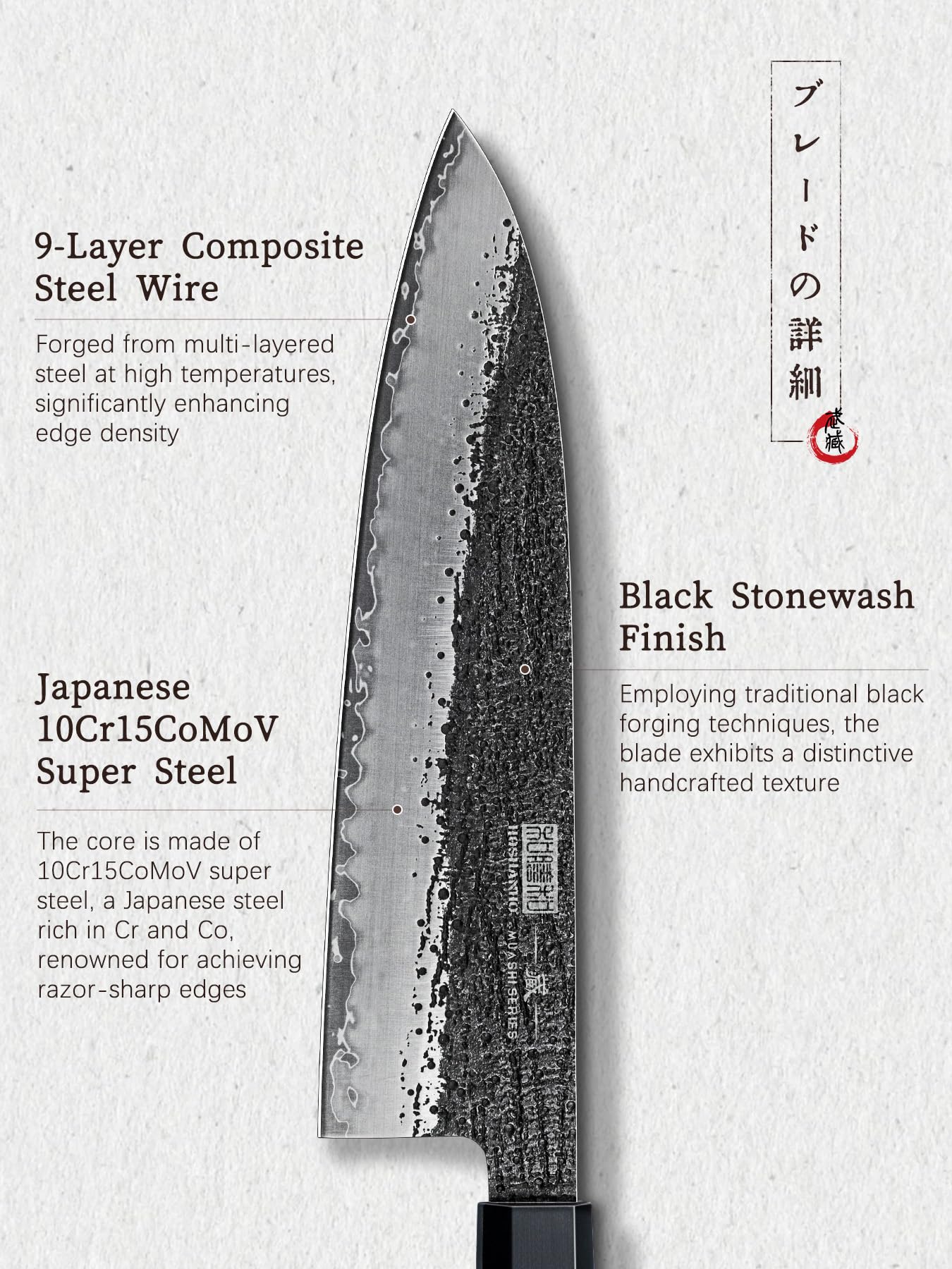 HOSHANHO rosewood handle detail showing ergonomic grip and comfortable control