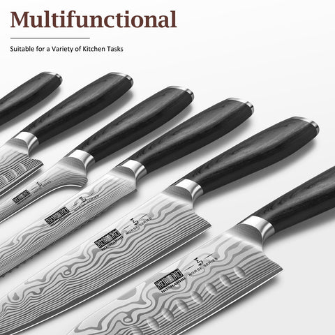 HOSHANHO santoku and nakiri knives chopping vegetables, clean slices benefit