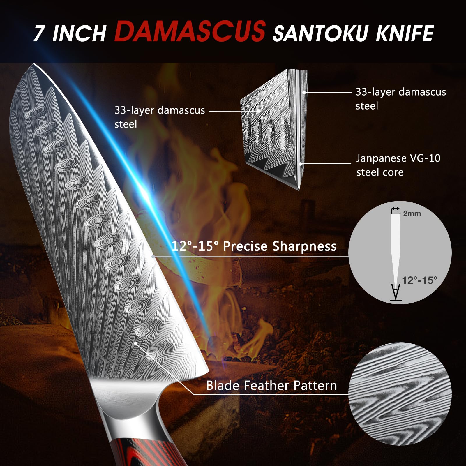 HOSHANHO detailed edge shot showing 12–15° sharpness for precise cutting benefit