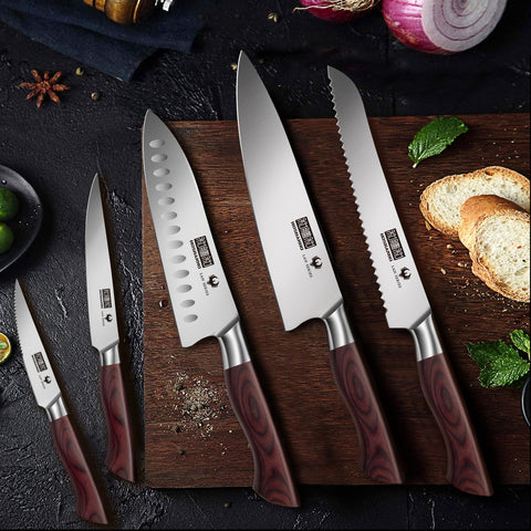 HOSHANHO knives on counter beside everyday items showing real-world size and scale