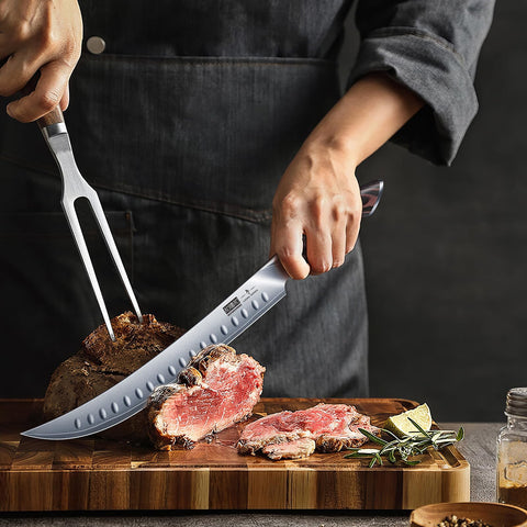 HOSHANHO knife next to ruler showing 10-inch scale for size clarity