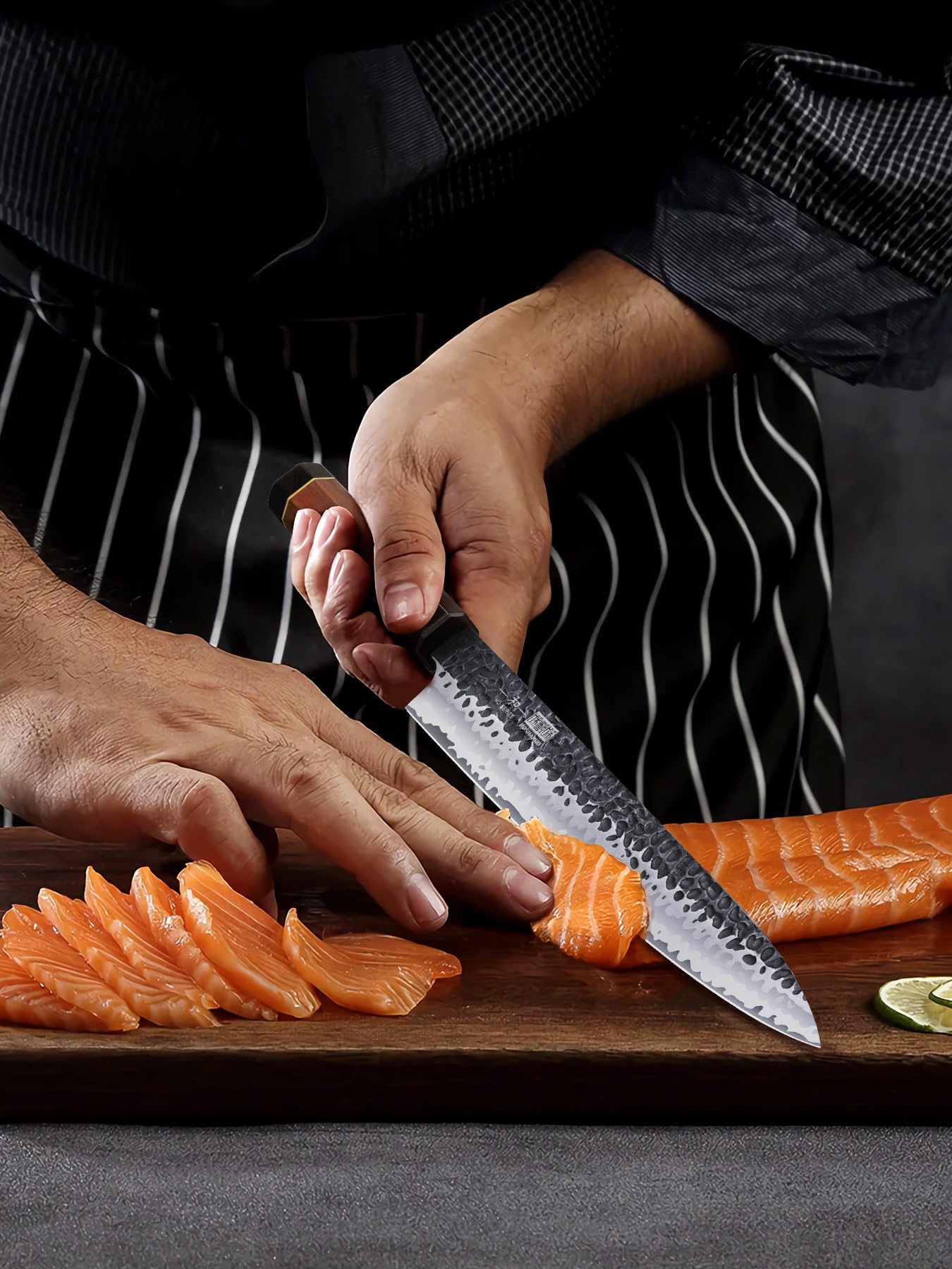 HOSHANHO knife next to ruler for 10-inch scale clarity and sizing confidence