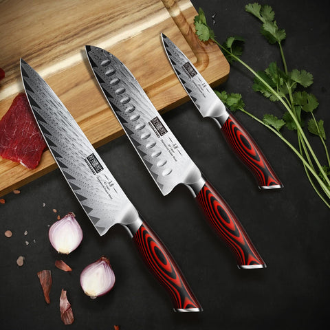 HOSHANHO blades next to ruler illustrating exact sizes for balanced kitchen use and scale