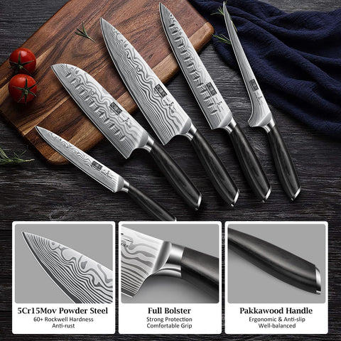 HOSHANHO six steak knives in hand illustrating clean steak slicing