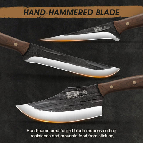 HOSHANHO walnut wood handle full-tang rivet detail for balanced comfortable grip