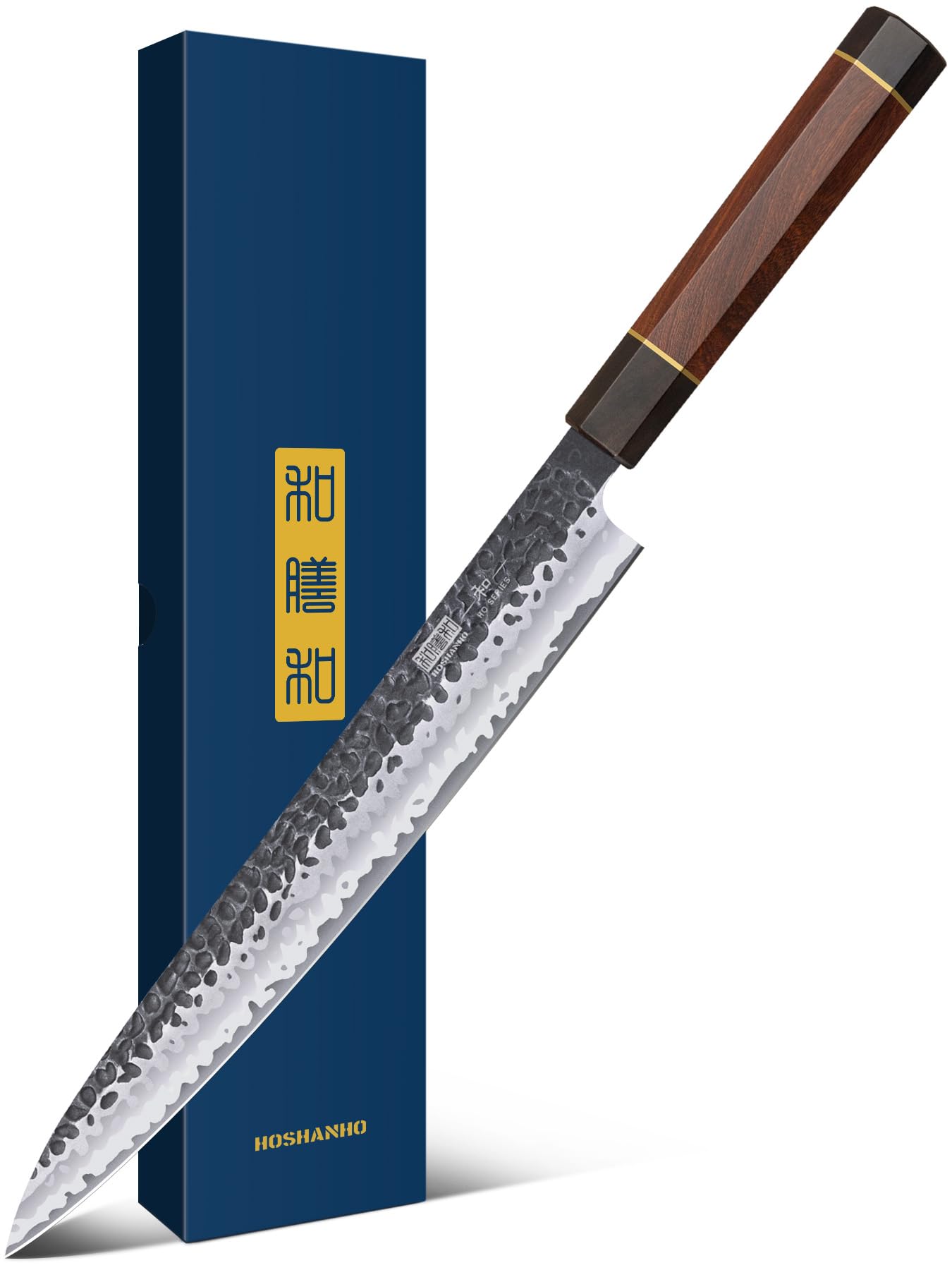 HOSHANHO yanagiba front view showing full 10-inch blade and profile for precise cutting