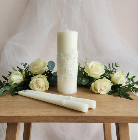 Hosley candle set used in ceremony providing a focal, symbolic ambiance