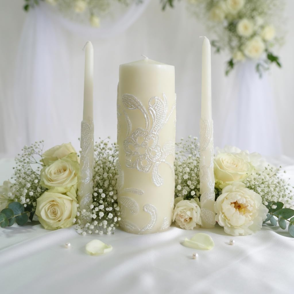 Hosley candles lit in dim room providing warm ambience for ceremonies