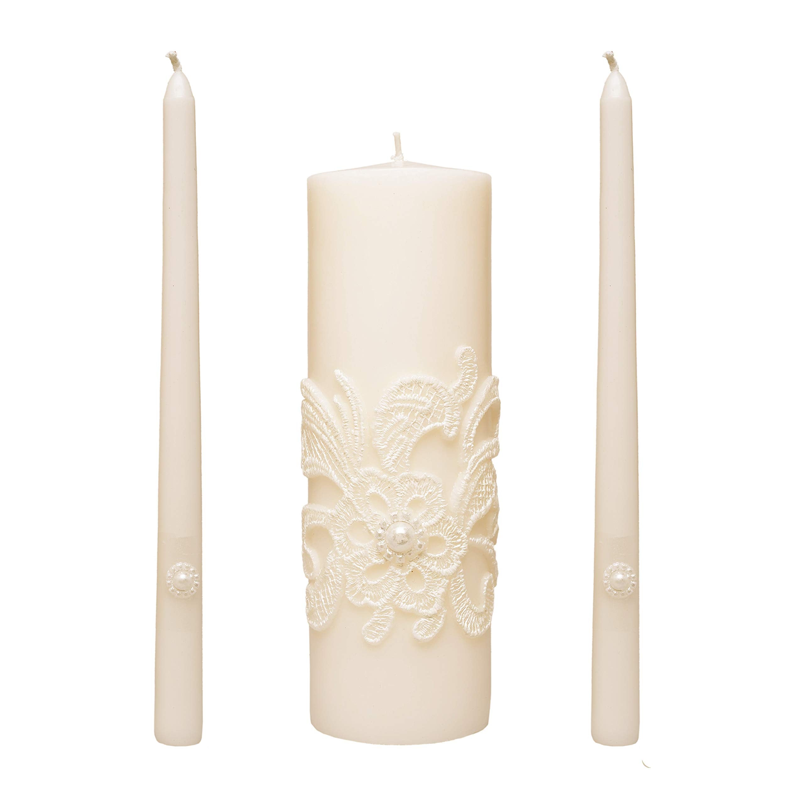 Hosley cream unity candle set front view showing elegant silhouette and balance