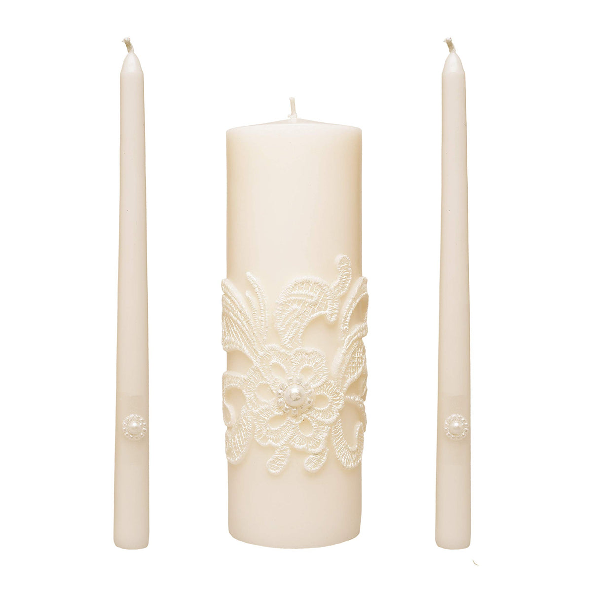 Hosley cream unity candle set front view showing elegant silhouette and balance