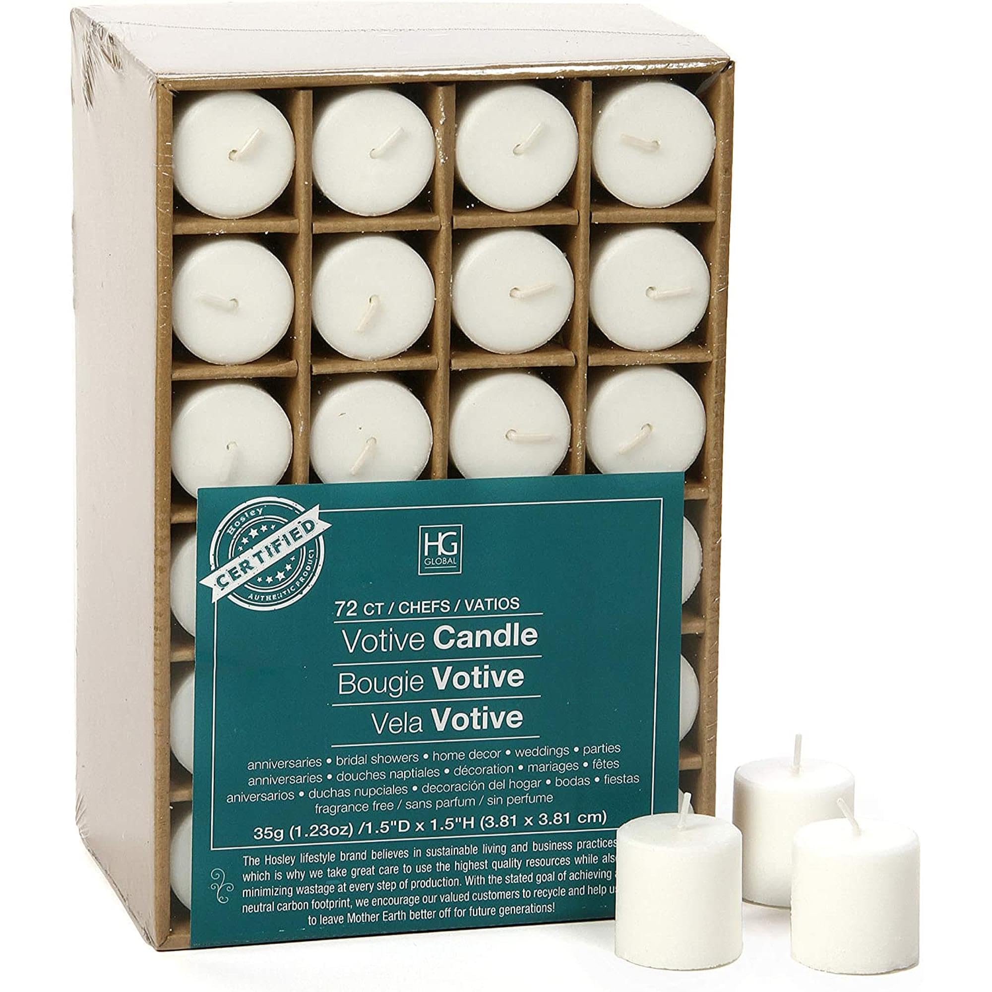 Hosley white votive pack front view showing clean packaging and value