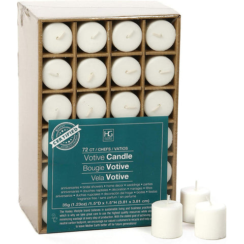 Hosley white votive pack front view showing clean packaging and value
