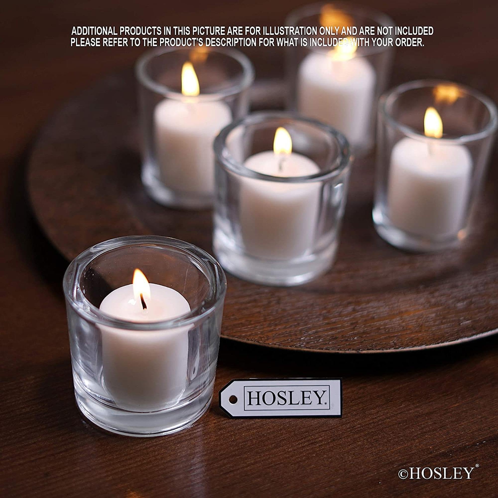 Hosley votive lit inside a glass holder providing contained, safe light