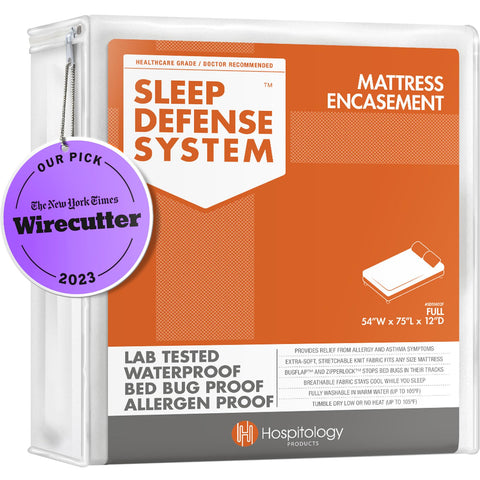 HOSPITOLOGY PRODUCTS front view showing full/double encasement protecting mattress