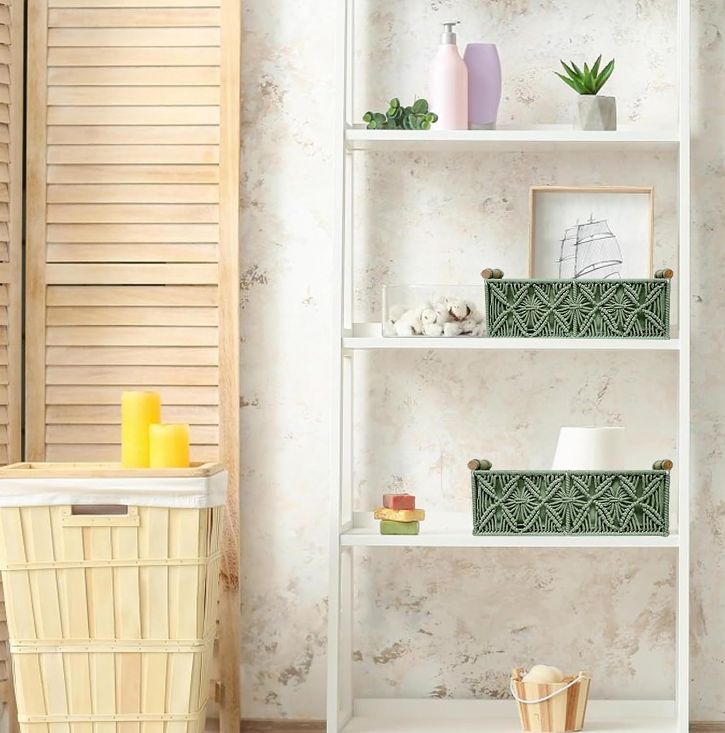 HOSROOME basket in bathroom showing organized, stylish storage benefit