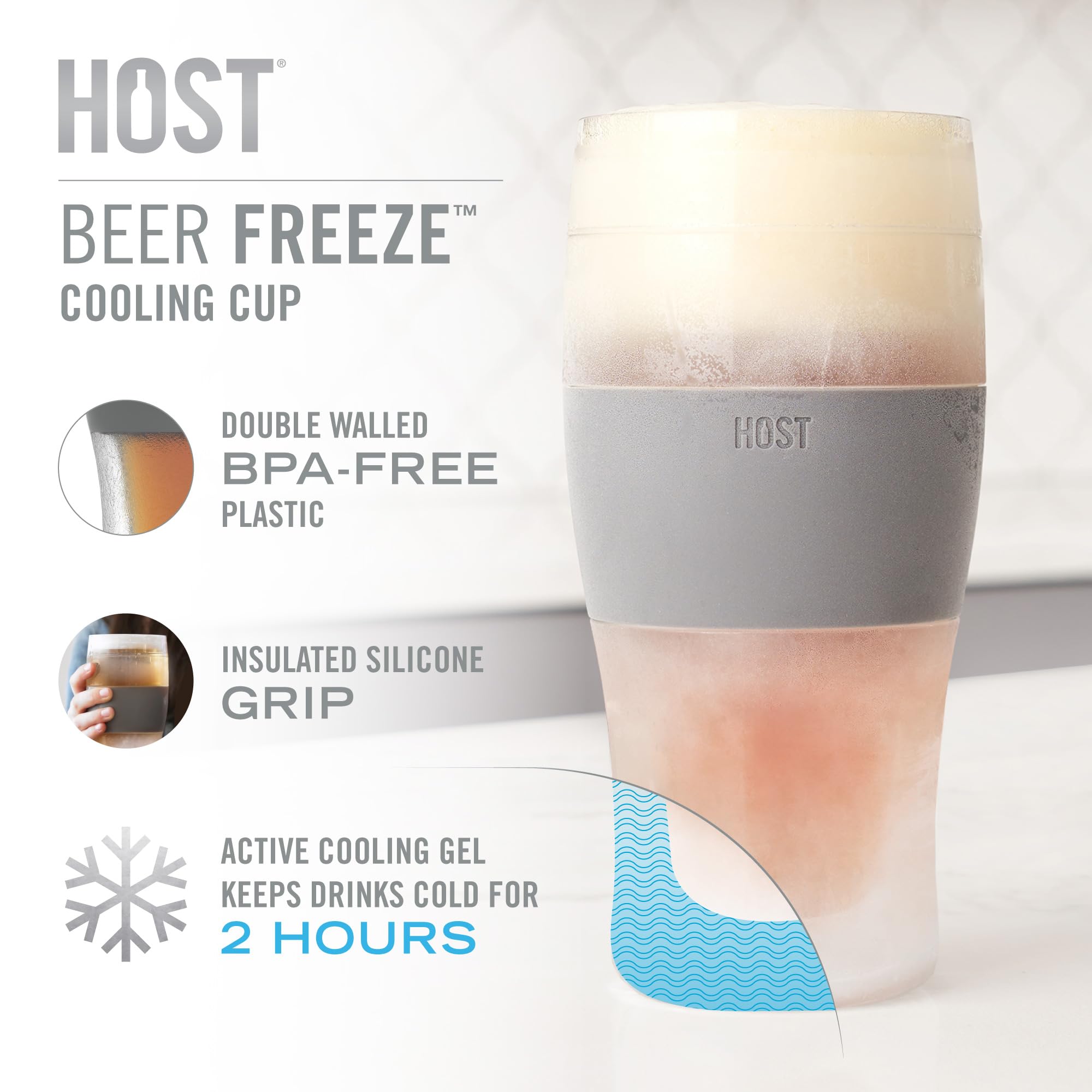 Host glasses inside freezer on shelf indicating easy pre-freezing for chilled drinks