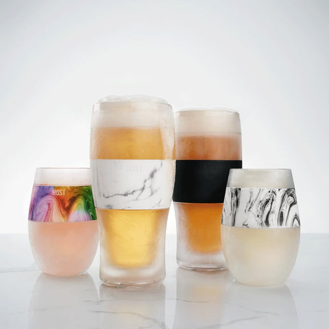 Host iced coffee in marble tumbler keeping drink cold longer