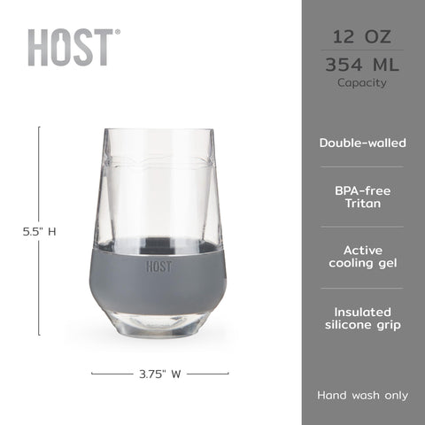 Host Freeze XL held in hand showing 12 oz capacity and comfortable size