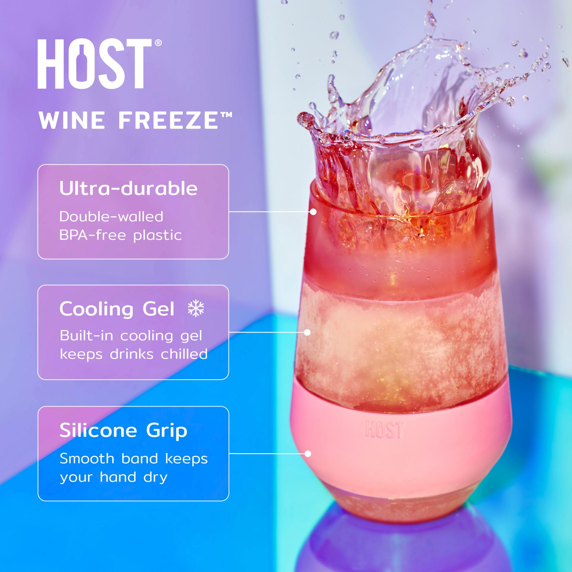 Host Freeze XL splashing near water to show shatter-resistant, pool-safe construction