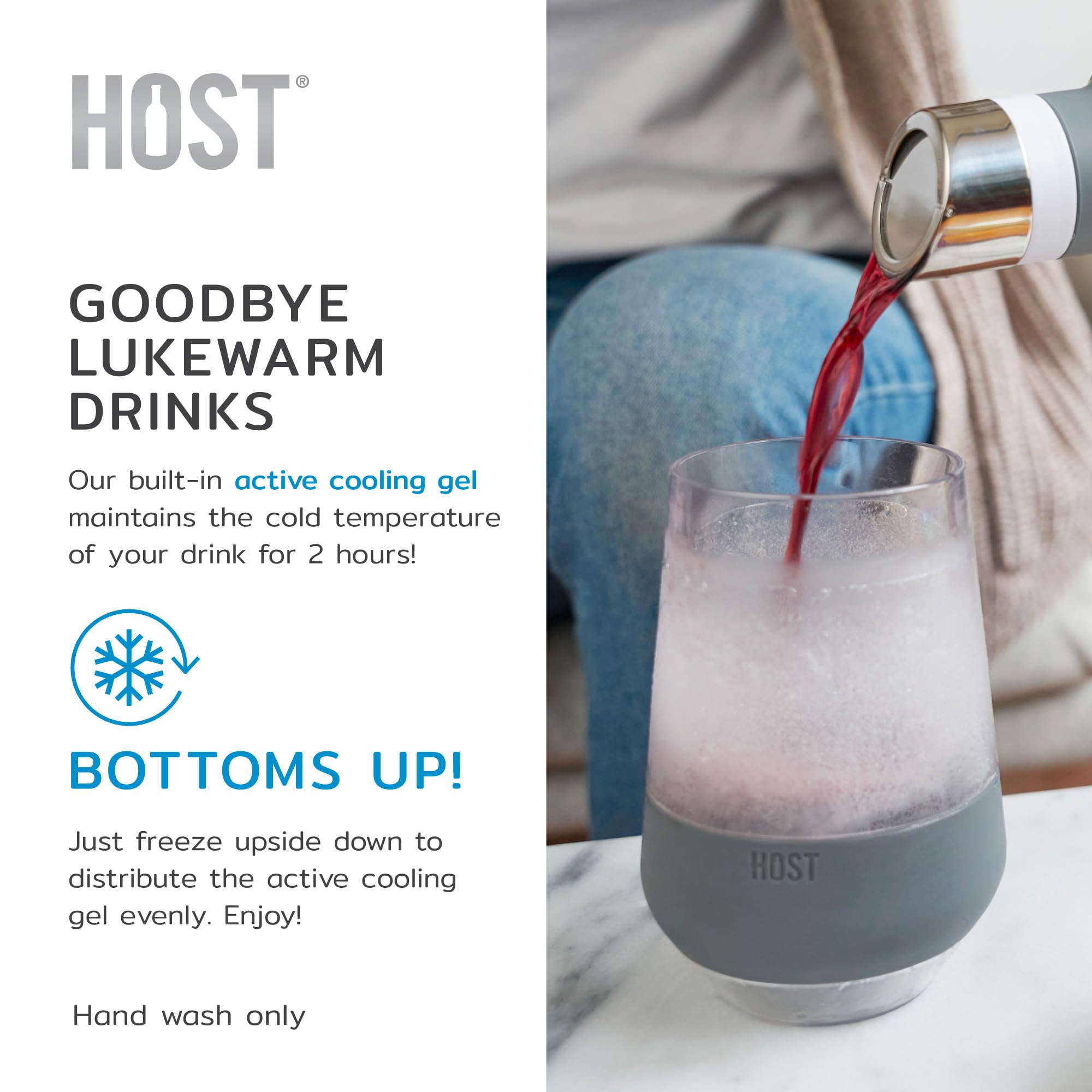 Host Freeze XL filled with rosé by a pool demonstrating long-lasting chill