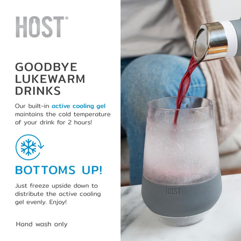 Host Freeze XL filled with rosé by a pool demonstrating long-lasting chill