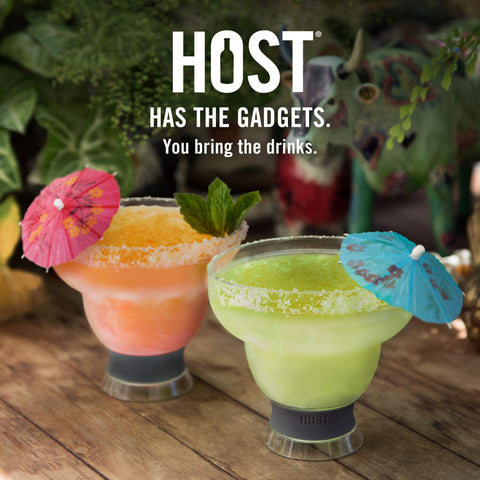 Host margarita glass held in hand showing 12 oz scale for portioning